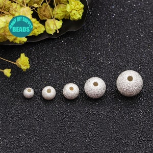 3/4/5/6/7/8mm S925 cuentas redondas de plata de ley, cuentas de polvo de estrellas, cuentas de plata pequeñas, cuentas de plata de polvo de estrellas