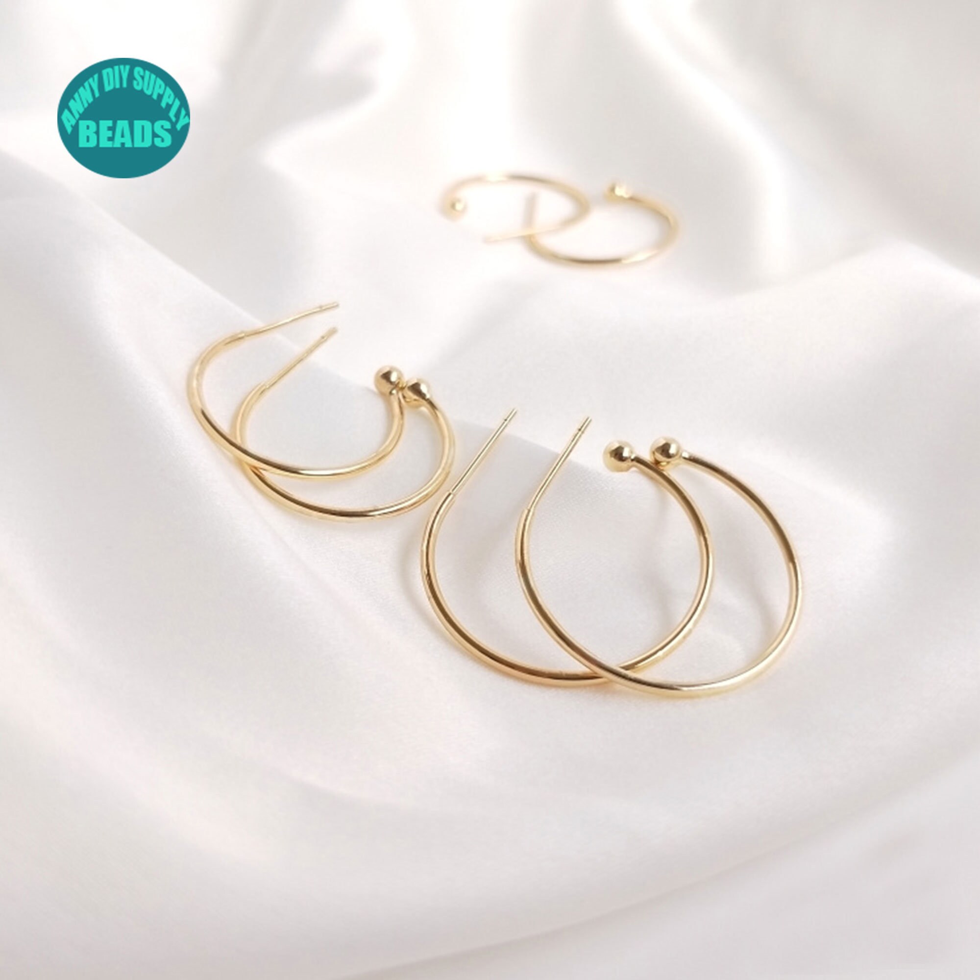 4pcs Gold Minimalist C Shape Earring Posts, 18K Gold Plated Brass Ear  Posts, Stud Earrings GB-2828 