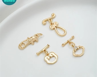 14K Real Gold Plated Brass Toggle Clasp,S Hook Clasp,Elephant Toggle clasp,DIY Jewelry Making Supply,Bracelet Clasp,Gold Clasp