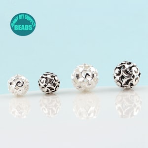1/2/5/10PCS S925 Sterling Silver hollow Beads,carved Beads,ball beads,Silver beads,Cloud Beads
