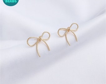 14K Gold Plated Bow Earring Stud,Cute Earrings,Earring Making Supply,Gold Wire Wraped Bow Earring with S925 Sterling Silver Needle
