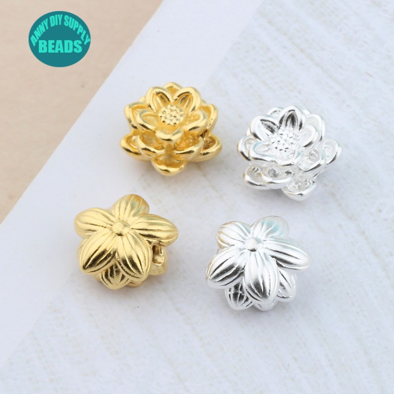 12510PCS 12mm S999 Fine Silver 3D Lotus Beads,Lotus beads,Silver spacer beads,Silver Lotus Beads,Yoga bracelet beads