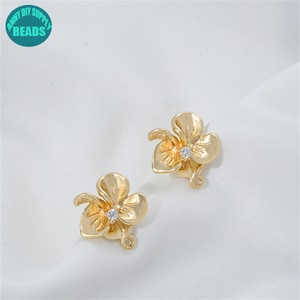 14mm 14K Gold Plated Brass Flower Earring Stud,Earring Post With Sterling Silver Needle,peach blossom Earring Post,Earring making Supply