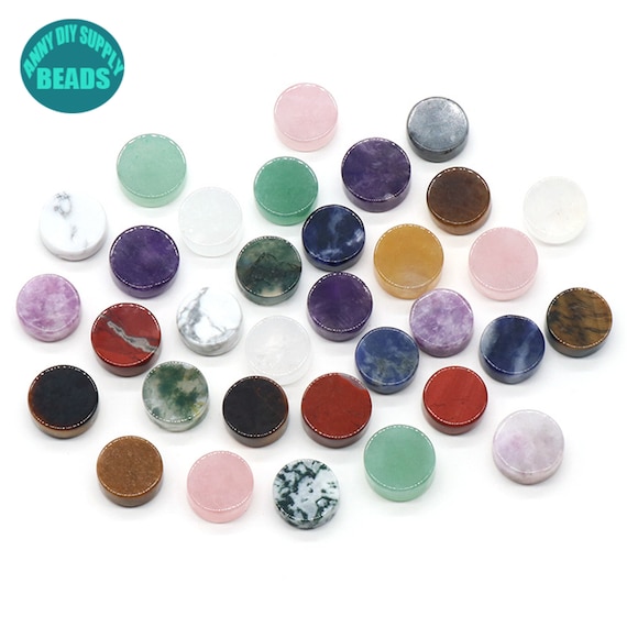16-18mm Natural Gemstone Button Charm,No hole Flat Round Charm,Gemstone Decor