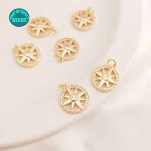 1/5/10/20pcs 14mm 14K Real Gold Plated eight pointed Star charm,North Star Charm,Necklace Pendant,CZ Charm