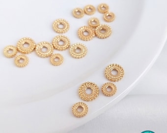 6/8mm 10/50/100pcs 14K Real Gold Plated brass Spacer Beads,Gold Plated Flower Beads,Donut Spacer beads