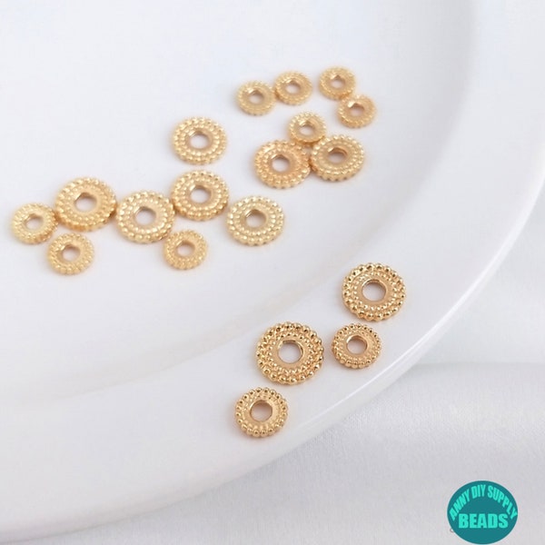 6/8mm 10/50/100pcs 14K Real Gold Plated brass Spacer Beads,Gold Plated Flower Beads,Donut Spacer beads