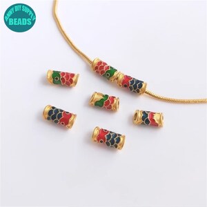 18k Matt Gold Plated Cloisonne Fish Beads,Tube Beads,Fish Charm,Tiny Tube Beads,Rope Bracelet Beads