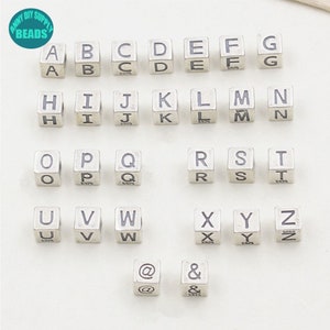 1PC S925 Cuentas de letras cúbicas de plata esterlina, Cuentas cúbicas de plata, Cuentas de nombre, Cuentas de letras cúbicas de plata de 4,8 mm