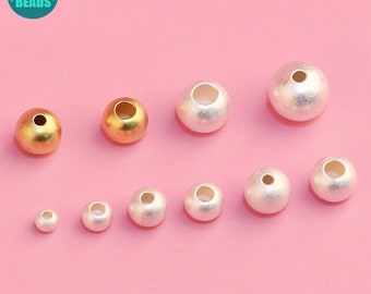 Cuentas redondas de plata esterlina S925, cuentas redondas mate, cuentas de plata, cuentas de plata al por mayor