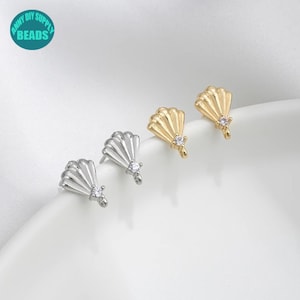 14K Gold Plated Brass Shell Earring Studs With Loop