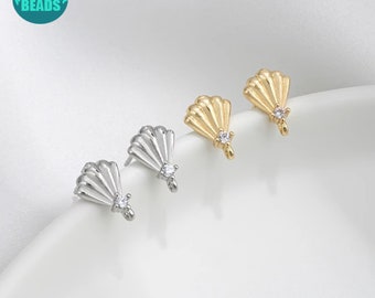 14K Real Gold Plated Brass Earring Stud,Shell earring Stud with S925 Sterling SIlver needle,Sea Charm Earring,Summer Style