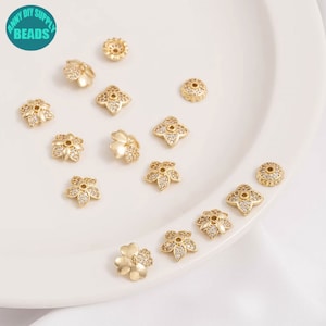 14K Real gold plated Bead Caps,CZ Paved bead caps,Flower Bead Support,Flower Bead Caps,Bead Bails
