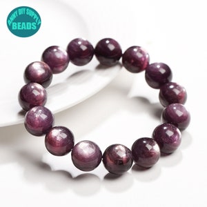 Perline di pietra preziosa naturale autentica di lepidolite viola, perline di lepidolite viola, perline di pietra preziosa occhio di gatto viola