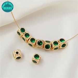 6mm 14k Gold Plated Cubic Beads,Inlaid With Green Zircon Beads,Cubic Spacer Beads,Cubic Zirconia Beads