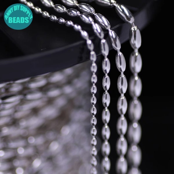 1.6/2.0/2.5/3.0mm S925 Sterling Silver Rice Bead Chain,Olive Bead Chain,Silver Chain,Wholesale Chain,Stackable Necklace,Dainty Chain