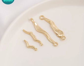 14K Gold Plated brass Water Wave Connector,Earring Connector,Jewelry Connector,Connector Bar,Stick charm