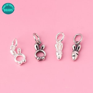 S925 Sterling Silver Tiny Rabbit Charm,rabbit pendant,easter charms,Carrot charm