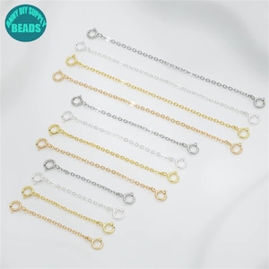 3/6/9CM Gold Plated Brass Cable Chain Connector with Chain with 2 Spring Clasps,Gold Plated Extensions,Safe Chain,Extension Chain