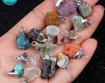 Natural Gemstone Pendant,Silver plated Edge Raw stone Pendant,Necklace Pendant,Earring Pendant,Gemstone Charm