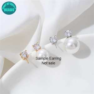 4mm 14K Real Gold Plated Brass Earring Stud With 925 silver Needle,Tiny CZ earring Stud,Earring stud with Bails,earring making supply