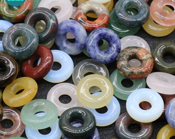 15mm Donut Gemstone beads,5mm Hole beads,Natural Gemstone beads,large Hole round beads