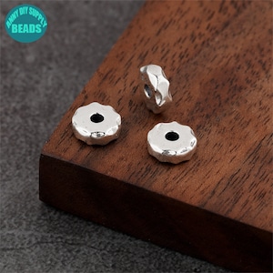 7mm S925 Solid Sterling Silver Donut Beads,Flat Round Beads,Silver Spacers,Hammer pattern Beads,Silver Rondelle Beads