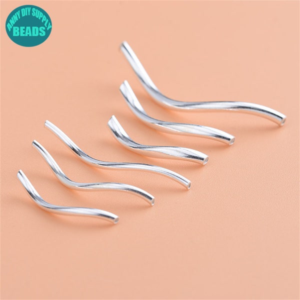 S925 Solid Sterling Silver Tube Beads,Curved Tube Beads,S Shape Tube Bead,Silver Beads,jewelry making beads