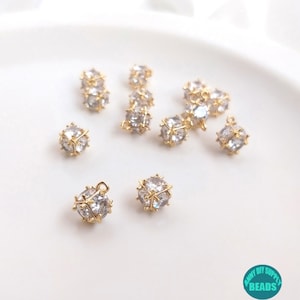 2/10/20/50pcs 14K Gold Plated hexahedron Zircon Charm,Gold Heart Pendant,Sparking Pendant