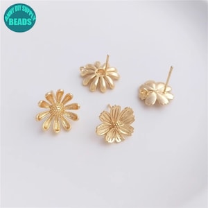 14k Gold Plated Daisy Flower Earring Stud,Flower Earring Stud With S925 Sterling Silver Needle,Earring Post with Loop,earring making supply