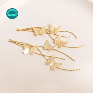 1/4/10 pair 14K Gold Plated brass Butterfly tassel pendant,14K gold plated Butterfly Charm