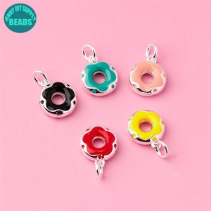 S925 Sterling Silver Donut Charm,Silver Cute Charms,Oil Dripped Charm,Necklace Pendant,Bracelet Charm,Earring Charm,Oil Dripped Charm