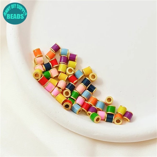 18k Gold Plated Cloisonne Tube Beads,Colorful Tiny Tube Beads,4mm Tiny Tube Beads