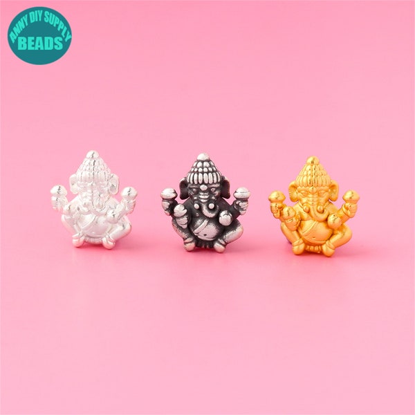 S999 3D hard Fine Silver Lord Ganesha beads,Thai Gold Ganesh,Good Luck Gold,Focal Beads