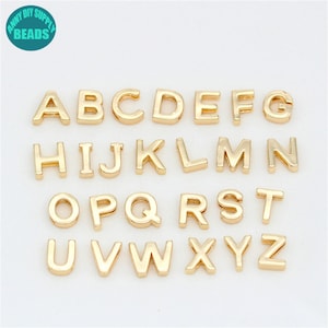 Perles lettres en laiton plaqué or 14 carats, breloques lettres, lettre pendentif, lettres de l'alphabet, perles pour fabrication de bijoux