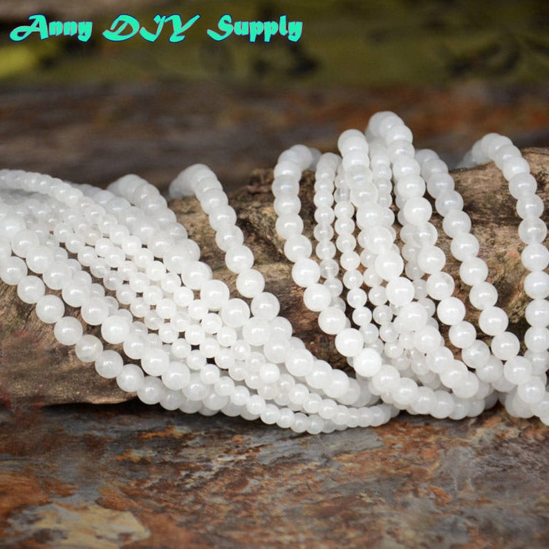 Natural Snow Quartz Beadssmooth Round Beadswhite Snow Quartz Etsy