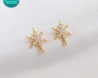1/5/10 pairs 10mm 14K Gold Plated Hexagram Paved CZ Earring Stud,Star Earring Studs,earring making supply