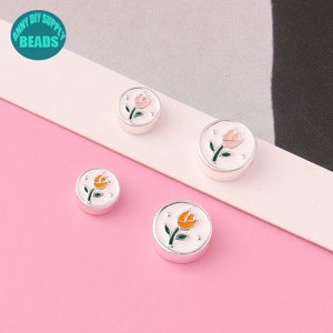 S925 Sterling Silver Oil Driped Flower Beads,Tulip Flower beads,Bracelet Spacer Beads,Silver Beads