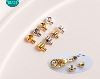 5/10/20/50PCS Cuentas de extremo engarzado de latón chapado en oro de 14K, 3,2 * 2,5 mm, con orificio de 0,8 mm