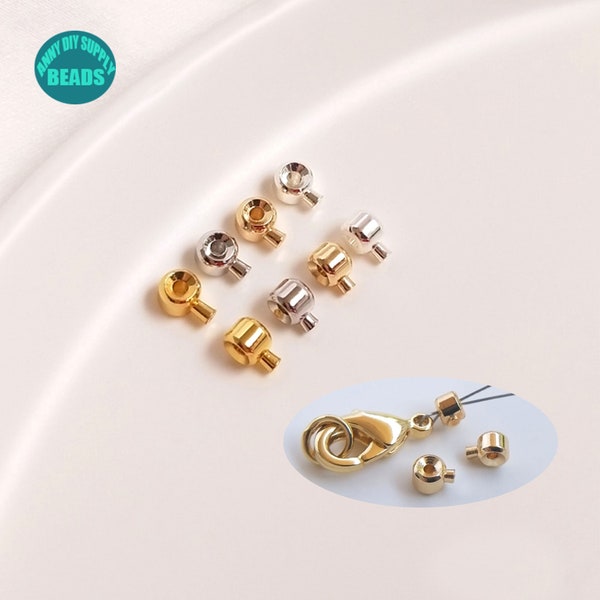 5/10/20/50PCS 14K Gold Plated Brass Crimp End Beads,3.2*2.5mm,with 0.8mm Hole