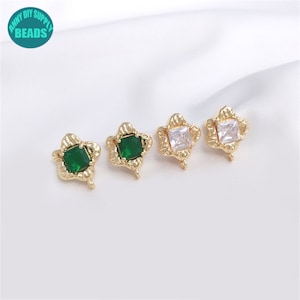 14K Gold Plated Cubic CZ Earring Stud,Flower Earring stud with S925 Silver Needle,Flower Earring,Earring studs,DIY Earring Making Supply