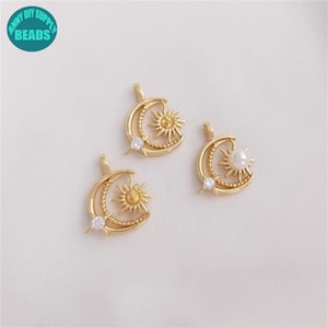 14k Real Gold Plated Moon And Sun Charm,Necklace Pendant With Bead Caps,Necklace Charm,DIY Jewelry Making Supply