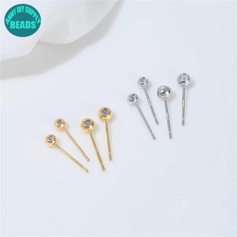 3/4mm 14K Gold Plated Dot Earring Stud,Rubber Dot Earring Stud,DIY Earring Making Supply,Jewelry supply Shop image 1