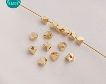 10/50/100 unidades de cuentas espaciadoras de latón chapadas en oro auténtico de 14 quilates, cuentas facetadas chapadas en oro.