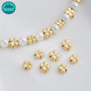 8/10 mm 14 Karat vergoldete Messing-Kleeblatt-Messingperlen, vergoldete Perlen, Armband-Abstandshalter, goldene Abstandshalter, Metallperlen, Blatt-Charm