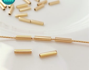 14k Gold Plated Brass Straight Cubic Tube beads,Gold Tube Beads,Thin tube beads