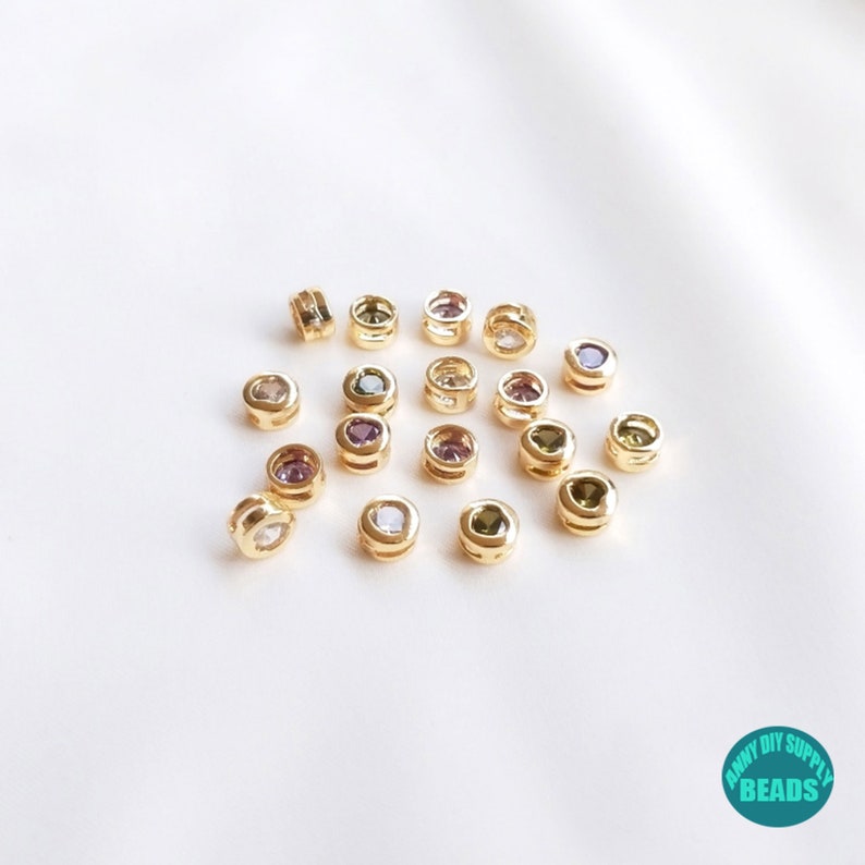 151020pcs 14K gold Plated heart Beads Inlaid With CZ,Round heart beads,5*3.5mm