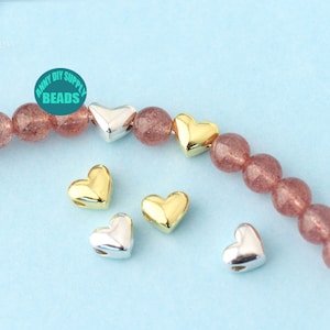 1/2/5/10PCS S925 Sterling Silver heart Beads,Smooth Heart Bead,Large hole heart beads,Silver Beads spacer,Tiny Heart Beads