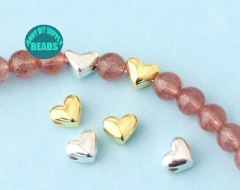 1/2/5/10PCS S925 Sterling Silver heart Beads,Smooth Heart Bead,Large hole heart beads,Silver Beads spacer,Tiny Heart Beads