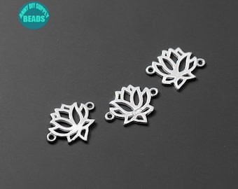 1/2/5/10/20PCS S925 Sterling Silver Lotus bracelet Connector,Sterling Silver Tiny Charm,Silver Lotus Connector,Yoga Bracelet Charm